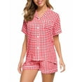 thumbnail image 1 of Comdrip Button Up Pajamas for Women, Pajamas Women's Summer Short Sleeved Lapel Shirt Set Shorts Plus Size Home Clothes Womens Pjs Red XL, 1 of 5
