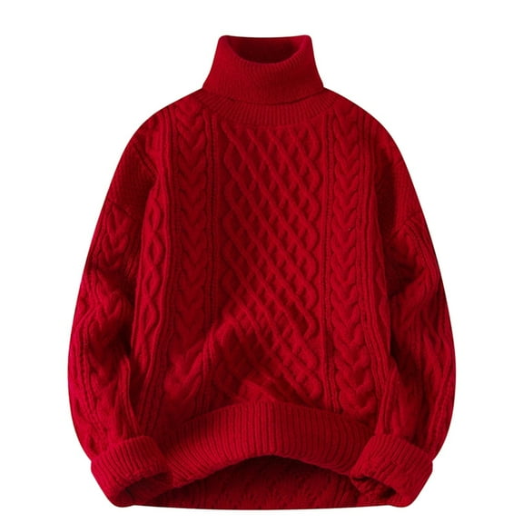 Comdrip Cable Knit Sweater Women, Women's High Collar Sweater Long Sleeve Knit Sweaters Korean Style Knitted Pullover Turtleneck Sweater Women Red M