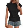 thumbnail image 1 of Comdrip Cap Sleeve T Shirts for Women, Womens Summer Cap Sleeve Tops Crewneck T Shirts Trendy Outfits Beach Vacation Clothes Fashion Blouses Tops for Women Trendy Black L, 1 of 8