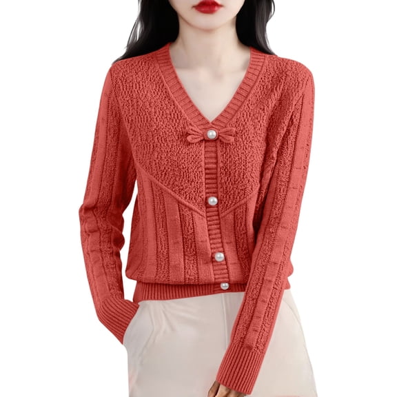 Comdrip Cardigan Sweaters for Women, Warm Sweaters for Women V Neck Classic Soft Pullover Sweater Loose Casual Long Sleeve 2025 Fall Winter Knit Cardigans for Women Red 2XL