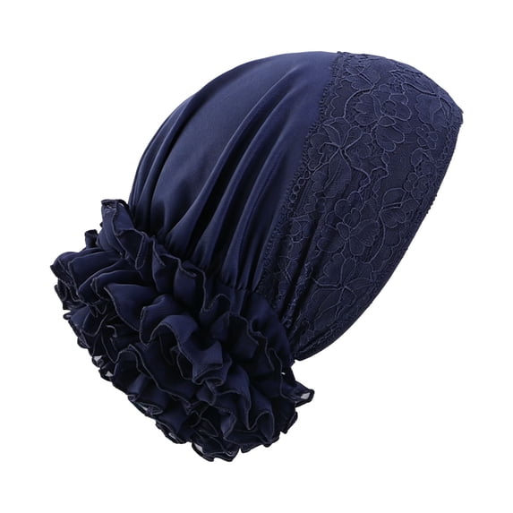 Comdrip Chemo Cap Elastic Flower Lace Beanie Floppy Hat Cancer Women Patients Stretch Lightweight Comfy Chemo for Hair Loss Patients Navy