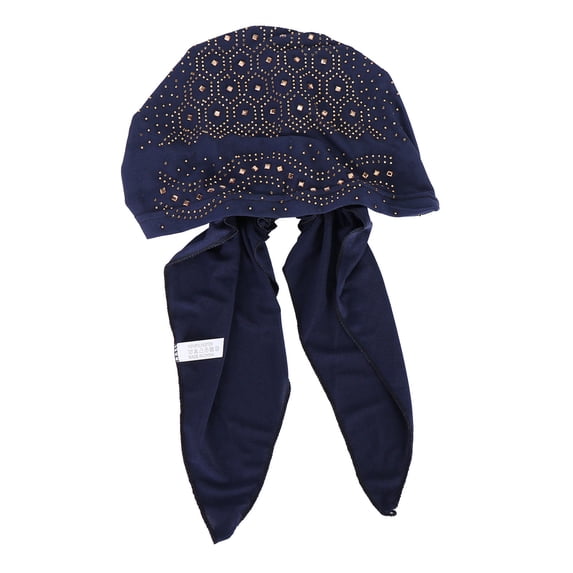 Comdrip Chemo Headwear for Women Rhinestone Fashion Stretch Pre-Tied Head Scarf Headwraps Soft Turbans Cancer Hats Beanie Coverings Scarves Navy One Size