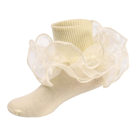 Comdrip Children's Lace Ruffles Ankle Socks Kids Dance Sock, Yellow S