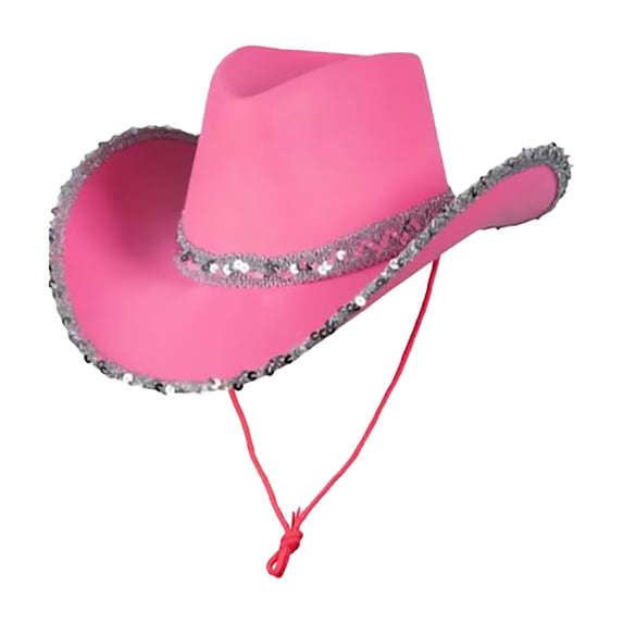 Comdrip Classic Womens Trendy Masquerade Party Western Trimmed Cowboy Cowgirl Versatile Hats with Wide Belt Hot Pink