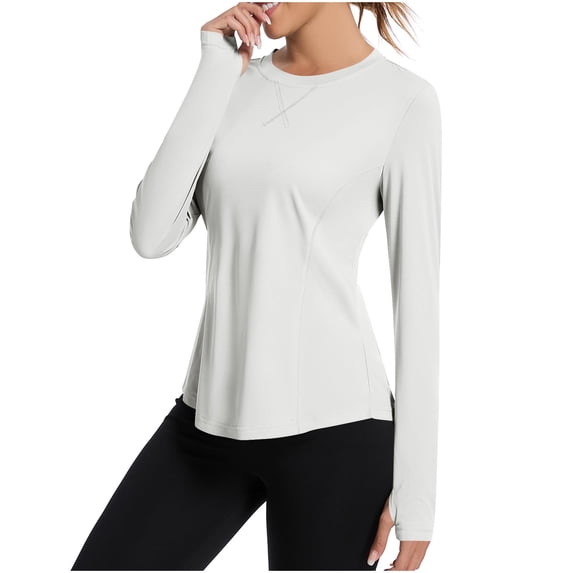 Comdrip Compression Shirts Woman, Women's Autumn Fitness Suit Slim Fit with Fingertips Yoga Long Sleeve Training Running Top Undershirts for Women White S