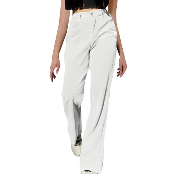 Comdrip Corduroy Pants Women, Women's High Waist Wide Leg Pants Straight Tube Loose Temperament Corduroy Overalls Leisure Flared Pants Work Pants Women White M