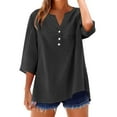 thumbnail image 1 of Comdrip Cotton Muslin Shirt Women! Cotton Linen Shirts for Women Summer Button Down Tops 3/4 Length Sleeve Casual Blouses Oversized Tshirts 2025 Gauze Shirts for Women Black L, 1 of 10