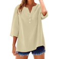 thumbnail image 1 of Comdrip Cotton Muslin Shirt Women! Cotton Linen Shirts for Women Summer Button Down Tops 3/4 Length Sleeve Casual Blouses Oversized Tshirts 2025 Gauze Shirts for Women Khaki 2XL, 1 of 10