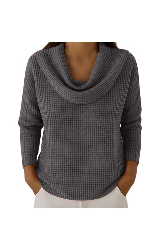 Cowl Neck Tops for Women, Cozy Sweatshirts for Women Knit Fall Winter Clothes Casual Loose Pullover Fashion Cowl Neck Long Sleeve Trendy Tops office Wear for Women 2025 Grey S