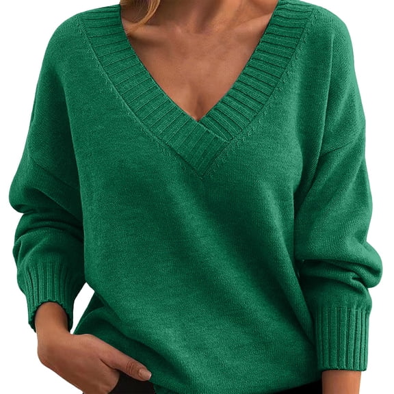 Comdrip Cozy Sweaters for Women, Casual Long Sleeve Sweaters for Women Fuzzy Chunky Knit V Neck Cozy Pullover Warm Pullover Sweater Oversized V Neck Sweater Green 4XL