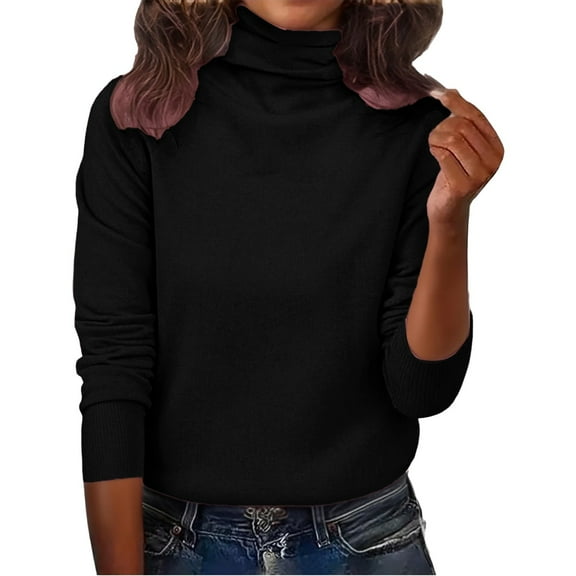 Comdrip Cozy Sweaters for Women, Fall/Winter Turtleneck Sweater Women Pile Neck Pullover Sweater Slim Bottoming Sweater Sweater Tops for Women Black S