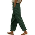 thumbnail image 1 of Comdrip Drawstring Pants Women, Women Solid Straight Solid Elastic Pants Long Linen Women Waist Cotton Casual Slit Trouser Legs Pants Lightweight Summer Pants Women Green L, 1 of 9