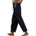 thumbnail image 1 of Comdrip Drawstring Pants Women, Women Solid Straight Solid Elastic Pants Long Linen Women Waist Cotton Casual Slit Trouser Legs Pants Lightweight Summer Pants Women Navy M, 1 of 9