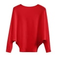 thumbnail image 1 of Comdrip Fall Sweater, Women's Autumn and Winter Fasion off The Shoulder Long Sleeve Sleeve one Word Collar Sweater Knitted Solid Color Pullover Sweaters for Women Red 2XL, 1 of 6