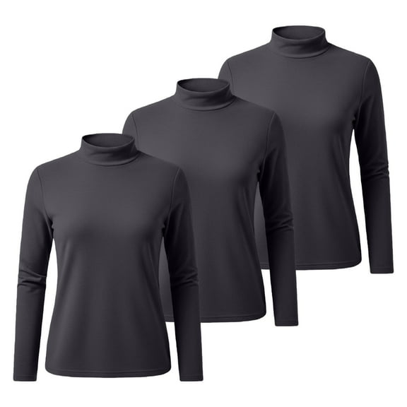 Comdrip Fitted Long Sleeve Shirt Women, 3 Pack Women's Long Sleeve Mock Neck Pullover Tops Slim Fitted Stretch Undershirt Tee Blouse Long Sleeve Undershirt for Women Grey 3XL