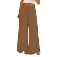 thumbnail image 1 of Comdrip Flowy Pants, Women's Solid Color Drawstring Wide Leg Trousers Palazzo Pants for Women Casual Coffee L, 1 of 3