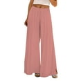 thumbnail image 1 of Comdrip Flowy Pants, Women's Solid Color Drawstring Wide Leg Trousers Palazzo Pants for Women Casual Pink L, 1 of 3