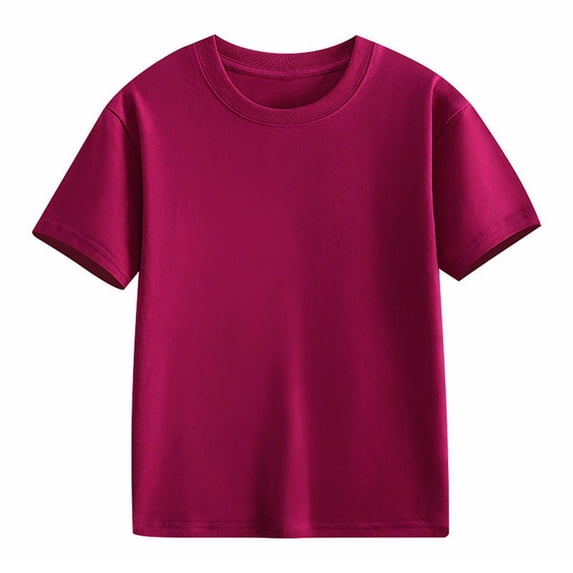 Comdrip Girls Short Sleeve T-Shirt, Kids Summer Crewneck Tee for Ages 5-14 Wine 110