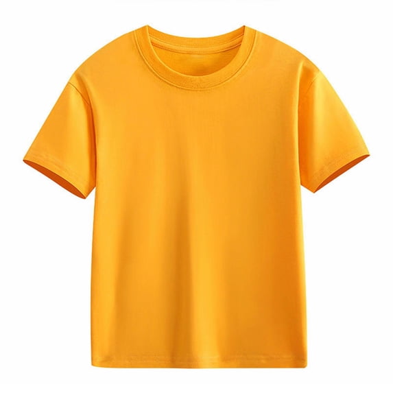 Comdrip Girls Short Sleeve T-Shirt, Kids Summer Crewneck Tee for Ages 5-14 Yellow 100