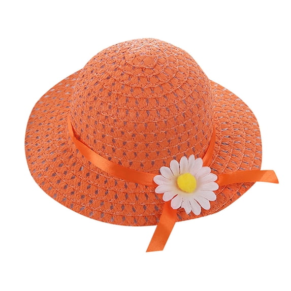 Comdrip Girls Sun Hat Kids Summer Straw Sun-Hat Wide Brim Floppy Beach Visor Hat with Flowers Sun Hats for Kids orange One Size