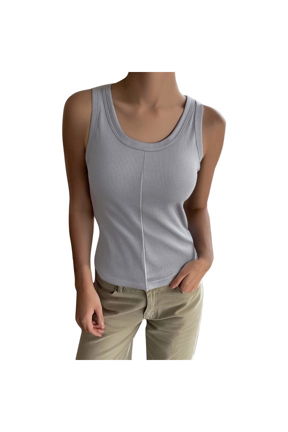 High Neck Sleeveless Tops for Women Women Built-in Bra Tank Tops Sleeveless Casual Basic Cami Tanks Racerback Workout Camis Yoga Shirt Racerback Tank Top Grey S
