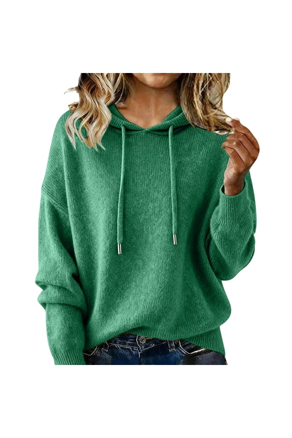 Hooded Sweater Women, Womens Sweaters Fashion Hoodies V Neck Drawstring Pullovers Fall Hooded Tops Winter Clothes 2025 Pullover Sweaters for Women Green M