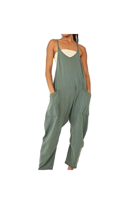Jumpers for Women, Women's Casual Sleeveless Jumpsuits V Neck Spaghetti Strap Overalls Long Pants Romper with Two Pockets one Piece Jumpsuits for Women Green1 XL