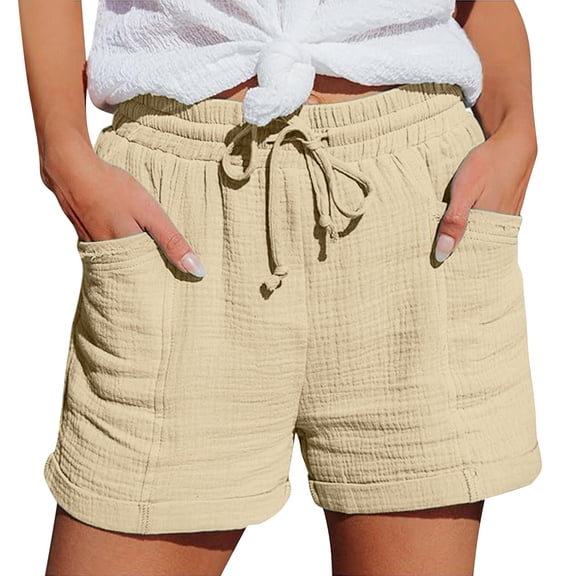 Comdrip Linen Clothing for Women, Women's Fashion Casual High Waist Pants Straight Leg Sports Casual Loose Shorts Linen Shorts for Woman Beige L