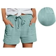 thumbnail image 1 of Comdrip Linen Drawstring Pants Women, Women's Fashion Casual High Waist Pants Straight Leg Sports Casual Loose Shorts Summer Shorts for Women Mint Green M, 1 of 9