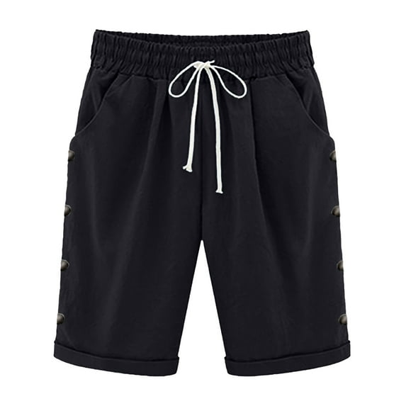 Comdrip Long Shorts for Women! Shorts for Women Knee Length Plus Size Summer Elastic Waist Beach Long Shorts with Pockets Womens Shorts Casual Black L