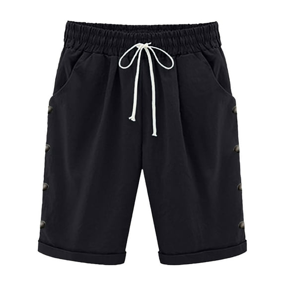 Comdrip Long Shorts for Women! Shorts for Women Knee Length Plus Size Summer Elastic Waist Beach Long Shorts with Pockets Womens Shorts Casual Black L