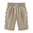 thumbnail image 1 of Comdrip Long Shorts for Women! Shorts for Women Knee Length Plus Size Summer Elastic Waist Beach Long Shorts with Pockets Womens Shorts Casual Khaki 2XL, 1 of 6