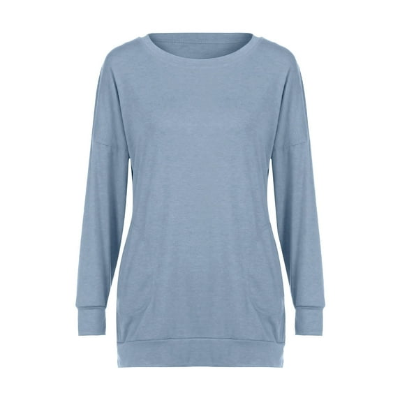 Comdrip Long Sleeve Tops for Women Women's Long Sleeve Tunic Top Round Neck Long Sleeve Fit Comfy Blouse Womens Long Sleeve Tops Casual Sky Blue XL