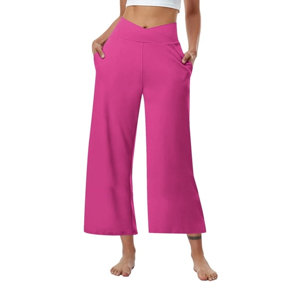 Comdrip Loose Pants for Women Summer, Women's Solid Color Casual Loose Pocket Sports Pants Casual Pants Wide Leg Pants High Waist Pants Summer Pants for Women Hot Pink 3XL