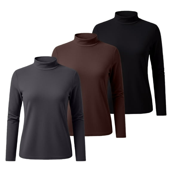 Comdrip Mock Neck Tops for Women, Womens 3 Pack Long Sleeve Shirts Crew Neck Stretch Fitted Underscrubs Trendy Basic Tops Lightweight Thermal Tee Thermal Long Sleeve Women Red L