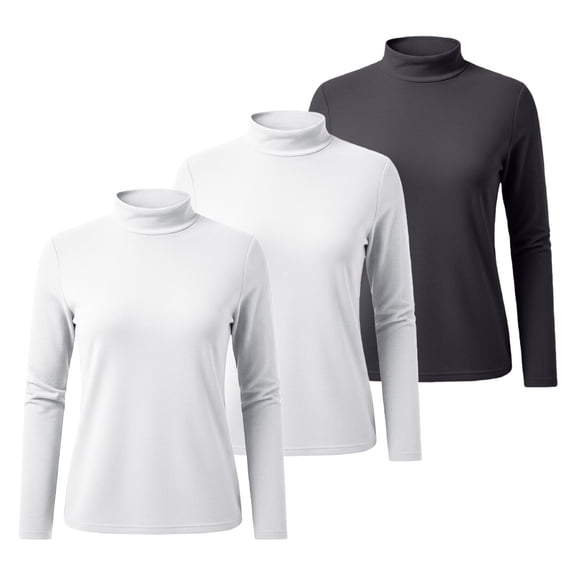 Comdrip Mock Neck Tops for Women, Womens 3 Pack Long Sleeve Shirts Crew Neck Stretch Fitted Underscrubs Trendy Basic Tops Lightweight Thermal Tee Thermal Long Sleeve Women Grey 3XL