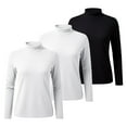 thumbnail image 1 of Comdrip Mock Neck Tops for Women, Womens 3 Pack Long Sleeve Shirts Crew Neck Stretch Fitted Underscrubs Trendy Basic Tops Lightweight Thermal Tee Thermal Long Sleeve Women Black M, 1 of 5