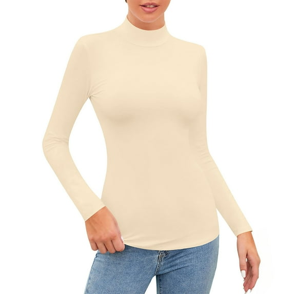 Comdrip Mock Turtleneck for Women, Women’S Long Sleeve Sleeveless Mock Turtle Neck Tops Basic Stretchy Underwear Layer Tee Shirts Womens Thermal Tops Khaki 2XL