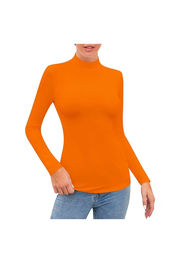 Mock Turtleneck for Women, Women’S Long Sleeve Sleeveless Mock Turtle Neck Tops Basic Stretchy Underwear Layer Tee Shirts Womens Thermal Tops orange 2XL