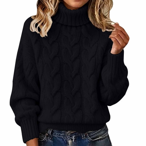 Comdrip Oversized Sweaters for Women Cable Knit Turtleneck Casual Soft Cozy Long Sleeve Pullover Fall Winter Daily Office Sweaters Black 2Xl