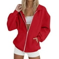 thumbnail image 1 of Comdrip Oversized Sweatshirt for Women, Womens Soft Jacket Oversized Solid Color Sweatshirts Pullover Lapel Casual Hoodie Zipper Sweatshirts Zip Sweatshirt Women Red 3XL, 1 of 5