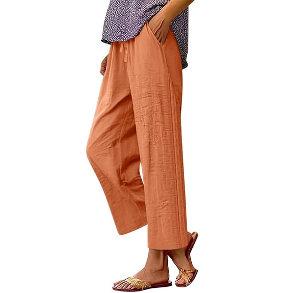 Comdrip Pants for Women Trendy Fashion Women Loose Solid Color Casual Wide Leg Pants Cotton Trousers Womens Flowy Pants orange S