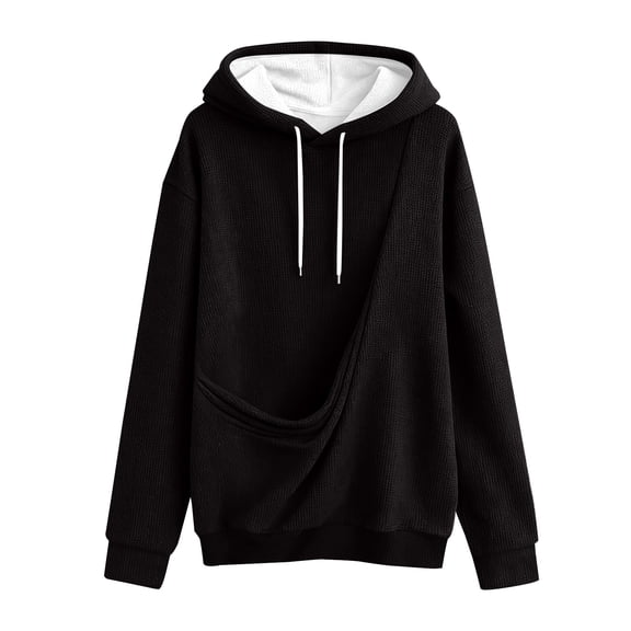 Comdrip Pullover Hoodies, Women's Casual Solid Color Hoodies Long Sleeve Sweatshirts Loose Pullovers with Pocket Womens Hooded Sweatshirt Black 2XL