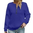 thumbnail image 1 of Comdrip Quarter Zip Women, Women' V Neck Pullover Top Zipper Waffle Knit Long Sleeve Sweatshirt Top Soft Sweatshirts Loose Pullover Tops Womens Pullover Blue S, 1 of 5