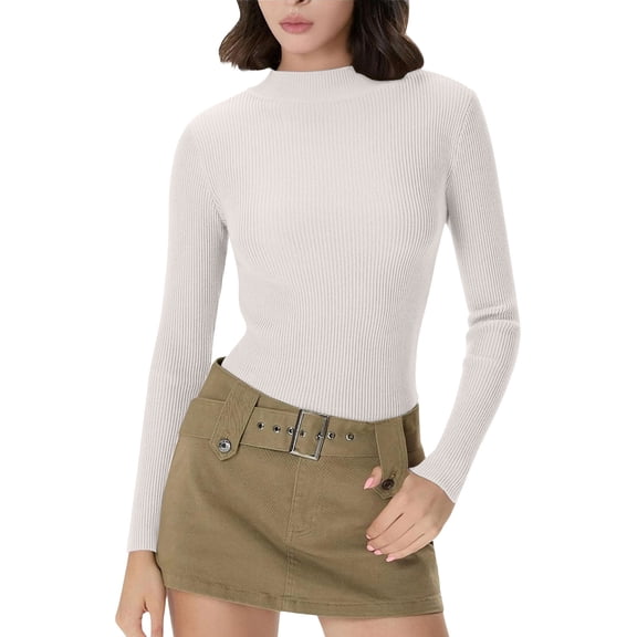 Comdrip Slim Fit Sweaters for Women, Women’S Elegant Lightweight Knit Pullover Long Sleeve Ribbed Pullover Tops Warm Slim-Fit Sweater Turtle Neck Sweater for Women White S