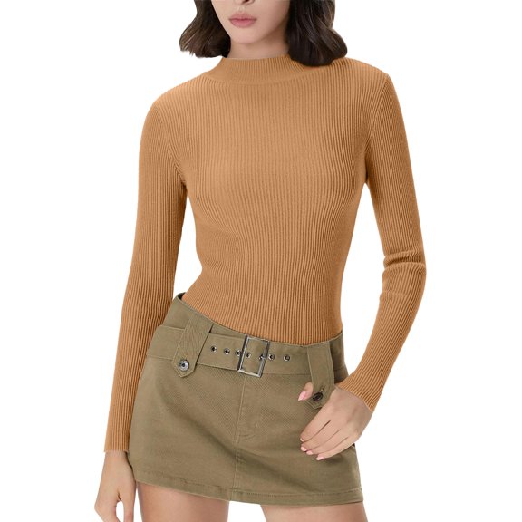 Comdrip Slim Fit Sweaters for Women, Women’S Elegant Lightweight Knit Pullover Long Sleeve Ribbed Pullover Tops Warm Slim-Fit Sweater Turtle Neck Sweater for Women Gold M