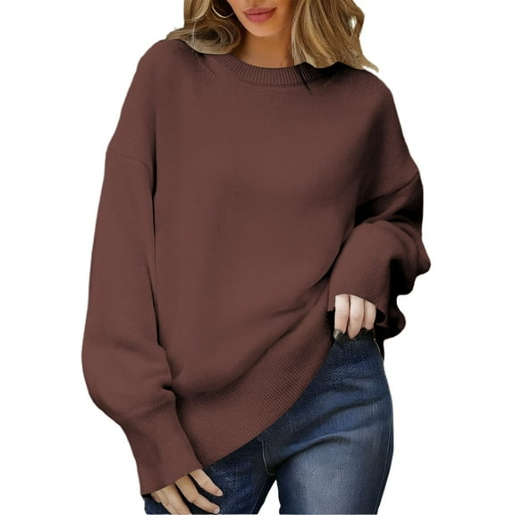 Comdrip Soft Sweater, Womens Oversized Knit Sweater Pullover Crew Neck Casual Jumper Cozy Sweaters Cozy Sweaters Coffee S
