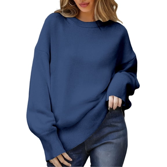 Comdrip Soft Sweater, Womens Oversized Knit Sweater Pullover Crew Neck Casual Jumper Cozy Sweaters Cozy Sweaters Navy M