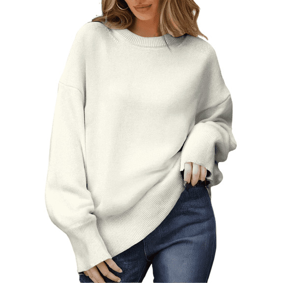Comdrip Soft Sweater, Womens Oversized Knit Sweater Pullover Crew Neck Casual Jumper Cozy Sweaters Cozy Sweaters White M
