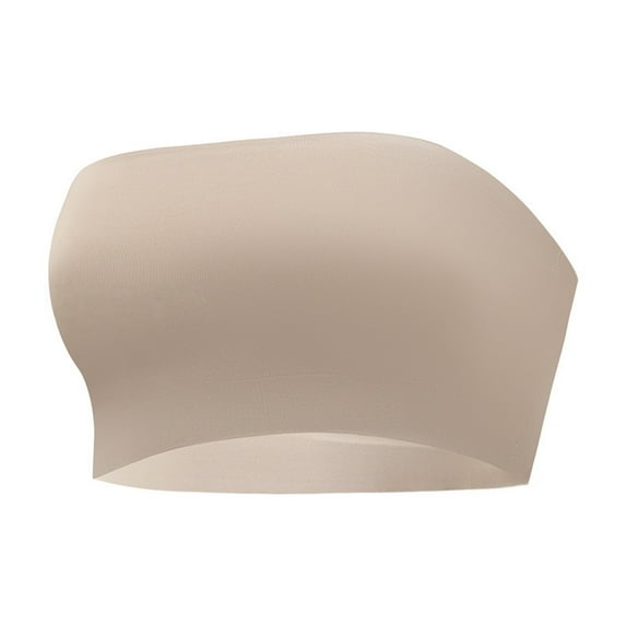 Comdrip Strapless Bandeau Bra, Women's Traceless Large Anti Drop off one Shoulder Wrapped Chest Wrapped Up Bra Seamless Strapless Bra Beige L